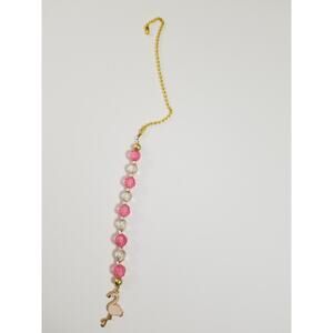 New ceiling fan/light gold chain pull pink/clear beads flamingo f18